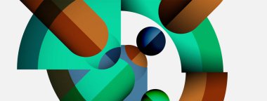 Soyut bileşim kıvrımlı şekiller, canlı deniz mavisi, kahverengi renkler içerir. Küreler birbirine kenetlenerek, dinamik görsel akış yaratıyor. Minimalist tasarım.