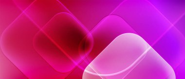 Soyut pembe, mor gradyanlar üst üste binen kareler oluşturuyor. Parlaklık derinlik ve modern görsel efekt oluşturur. Yumuşak geçişler kompozisyona hakim..