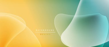 Soyut gradyanlar sarı, yeşil, turkuaz karışımı. Akışkan şekiller üst üste binerek modern arkaplan tasarımı oluşturur. Minimalist estetik.