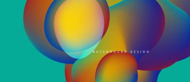 Soyut renkli şekiller örtüşüyor ve canlı bir görsel etki yaratıyor. Turkuaz arka plan sıcak melodileri tamamlar. Modern tasarım ögesi.