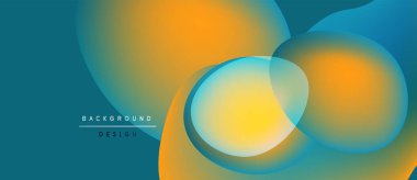 Soyut sıvı şekilleri kesişir. Turuncu, deniz mavisi renkleri dinamik arkaplan tasarımı oluşturur. Modern estetik, pürüzsüz eğimler sunar.