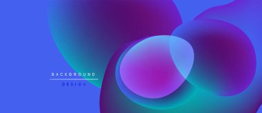 Soyut, enerjik bir arkaplan. Üst üste binen daireler dinamik görsel efekt yaratır. Mavi, mor renkler kompozisyona hakim. Modern tasarım ögesi.