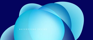 Soyut mavi katmanlar dinamik bileşim yaratır. Yumuşak eğimler derinliği, modern tasarım elementlerini gösterir. Arkaplanda metin arkaplan tasarımı.