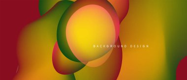 Soyut sıvı şekilleri canlı renkleri harmanlar. Sarı merkeze hükmediyor, kırmızı, yeşil, turuncu gradyanlarla çevrili. Modern tasarım ögesi.