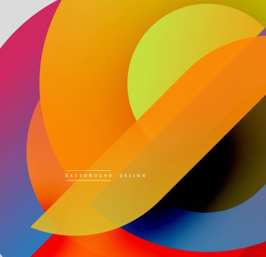 Soyut renkli şekiller çakışıyor. Canlı gradyanlar dinamik görsel efekt yaratır. Arka planlar için modern tasarım ögesi.