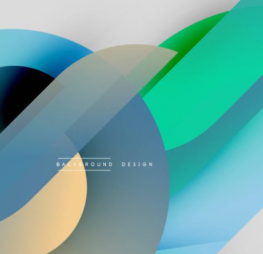 Soyut geometrik şekiller çakışıyor. Mavi, yeşil, altın renkleri dinamik kompozisyon yaratır. Modern tasarım elementleri akıcılık ve derinlik öneriyor.