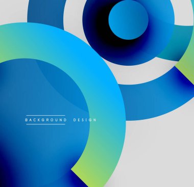 Soyut daireler örtüşüyor, parlak mavi, yeşil gradyanlar yaratıyor. Metin arkaplan tasarımlı modern tasarım görünür.