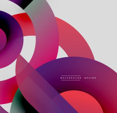 Soyut renkli katmanlar dinamik bileşim yaratır. Üst üste binen daireler, gradyanlar, modern tasarım elementleri görsel uyum sunar.