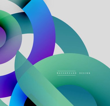 Soyut çakışan çemberler canlı gradyanlar yaratır. Modern tasarım havalı maviler, yeşiller, morlar kullanır. Minimalist estetik.