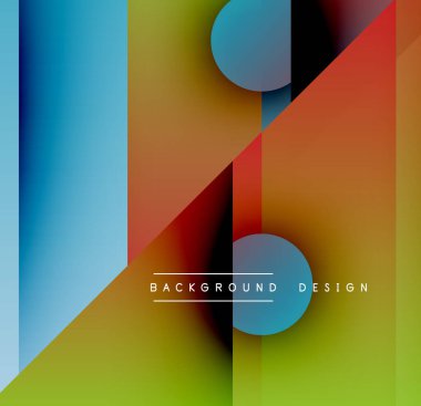 Soyut geometrik bileşim. Canlı renkler harmanlanarak, dinamik görsel efekt yaratır. Çemberler, modern tasarımı oluşturan dikdörtgenlerle kesişir..