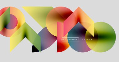 Soyut geometrik şekiller örtüşüyor, canlı renk eğimleri yaratıyor. Modern tasarım elementleri akıcılık, hareket, görsel uyum önerir.