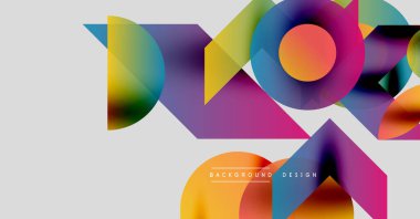 Soyut renkli şekiller örtüşür, dinamik bileşim yaratır. Modern tasarım elementleri yaratıcılık, enerji, görsel ilgi.