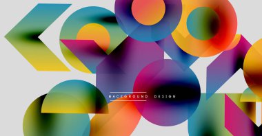 Soyut renkli şekiller çakışıyor. Canlı gradyanlar dinamik bileşim oluşturur. Modern tasarım elementleri enerji, hareket.