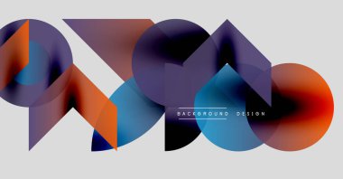 Soyut şekiller örtüşüyor, canlı renk değişimleri yaratıyor. Modern tasarım unsurları akıcılık, dinamizm ve görsel ilgiyi akla getiriyor. Arkaplan açık gri.