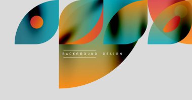 Soyut şekiller örtüşüyor, canlı renk değişimleri yaratıyor. Modern tasarım elementleri dinamik bileşimi, pürüzsüz geçişleri önerir.