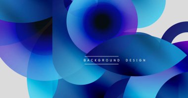 Soyut mavi şekiller örtüşür, dinamik görsel efekt yaratır. Gradyan renkler pürüzsüz, modern tasarım ögesi.