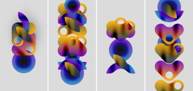 Dikey olarak düzenlenmiş soyut renkli şekiller. Gradyan renkler harmanlanarak, dinamik görsel etki yaratır. Modern tasarım elemanları.