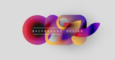 Soyut renkli tasarım. Üst üste binen şekiller dinamik görsel efekt yaratır. Gradyan renkler düzgün bir şekilde harmanlanarak modern arkaplan oluşturur.