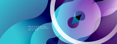 Soyut sıvı şekiller, canlı maviler, morlar modern arka plan yaratır. Üst üste binen katmanlar derinlik ve hareket olduğunu gösteriyor. Minimalist tasarım.