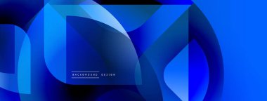 Soyut mavi tasarım, üst üste binen şekiller. Gradyan renkler dinamik görsel efekt yaratır. Çeşitli projeler için modern arkaplan.