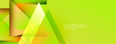 Soyut geometrik şekiller örtüşür, canlı yeşil gradyan arkaplan oluşturur. Modern tasarım elementleri yenilik ve dinamizm öneriyor.