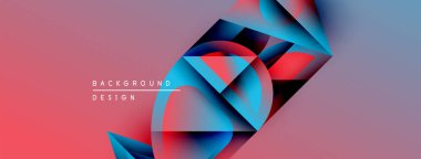 Soyut geometrik şekiller örtüşüyor, parlak pembe renk gradyanı yaratıyor. Modern tasarım elementleri dinamik görsel deneyim önerir.