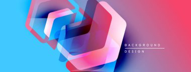 Soyut geometrik tasarım. Canlı mavi, pembe gradyanlar katmanlı altıgen şekiller oluşturur. Dijital projeler için modern arkaplan.