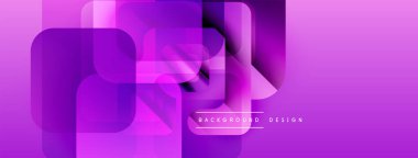 Soyut mor katmanlar dinamik bileşim yaratır. Modern tasarım üst üste binen kareler, gradyanlar, metin elementleri içerir. Minimalist estetik.
