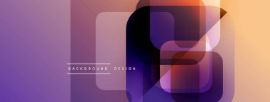 Soyut geometrik şekiller örtüşüyor, canlı mor, turuncu gradyan oluşturuyor. Arkaplan ve sunumlar için uygun modern tasarım.