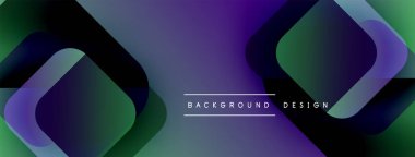 Soyut geometrik şekiller örtüşüyor, canlı mor ve yeşil renkler yaratıyor. Arkaplan, pankart ve sunumlar için modern tasarım ögesi.