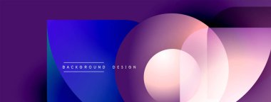 Soyut arkaplan parlak mor, mavi, pembe gradyantlara sahiptir. Üst üste binen daireler modern tasarım ögesi oluşturuyor. Metin arkaplan tasarımı okur.