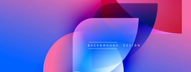 Soyut gradyanlar harmanlanarak, dinamik görsel akış yaratır. Modern tasarım, üst üste binen şekiller, canlı renkler, metin örtüsü.