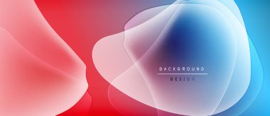 Soyut sıvı şekilleri harmanlanarak canlı kırmızı ve mavi renkler yaratır. Modern tasarım elementleri dinamik hareketi, yumuşak dokuları önerir.