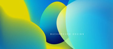 Soyut sıvı şekiller sarı, turkuaz, mavi karışımı. Gradyan renkler dinamik görsel efekt yaratır. Modern tasarım ögesi.