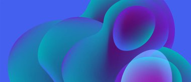 Soyut akışkan şekiller, canlı mavi mor gradyanlar. Düz formlar dinamik bileşim yaratır, modern estetik..