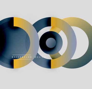 Soyut daireler çakışıyor, dinamik görsel etki yaratıyor. Sarı, mavi, siyah renkler kompozisyona hakim. Modern tasarım ögesi.