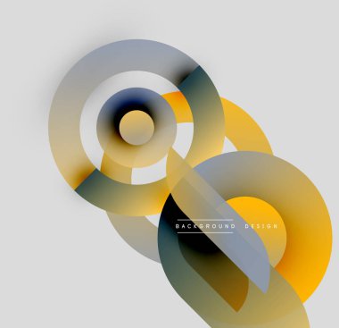 Üst üste binen daireler, gradyanlar içeren soyut kompozisyon. Modern tasarım elementleri dinamik görsel efekt yaratır. Yumuşak renkler hakim.