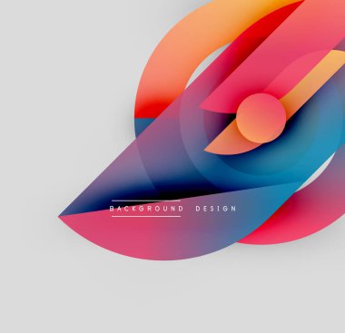 Soyut renkli tasarım. Üst üste binen şekiller dinamik görsel efekt yaratır. Gradyan renkler düzgün bir şekilde harmanlanarak modern kompozisyonu oluşturur..