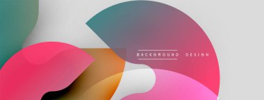 Soyut renkli şekiller örtüşür, dinamik bileşim yaratır. Gradyan renkler harmanlanarak modern görsel deneyimi oluşturur. Minimalist tasarım.