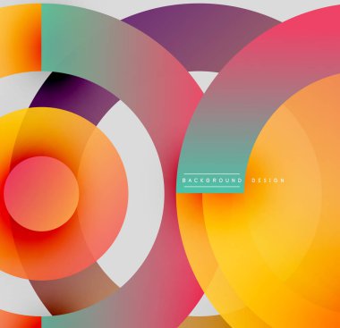 Soyut daireler örtüşüyor, canlı renk eğimleri yaratıyor. Modern tasarım dinamik enerjiyi, görsel uyumu çağrıştırıyor.
