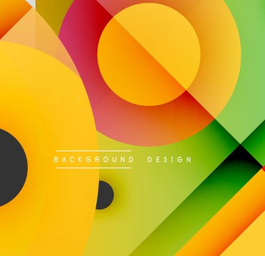 Soyut geometrik şekiller çakışıyor. Canlı renkler harmanlanır, dinamik görsel doku oluşturur. Modern tasarım ögeleri cesur kompozisyon sunar.