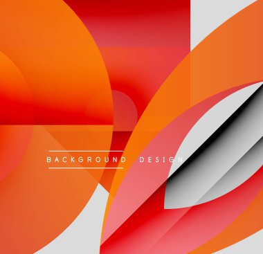 Soyut geometrik şekiller çakışıyor. Kırmızı, turuncu, gri renkler dinamik kompozisyon oluşturur. Modern tasarım elementleri parlak görsel etki sunar.