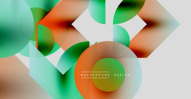Soyut geometrik şekiller çakışıyor. Renkler yeşil, turuncu, kahverengi. Arka planlar ve sunumlar için modern tasarım öğesi. Yumuşak gradyanlar görsel ilgi yaratır.