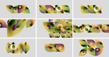 Izgaraya dizilmiş soyut renkli şekiller. Renkler, organik formlar, modern tasarım elementleri mevcut. Minimalist estetik.