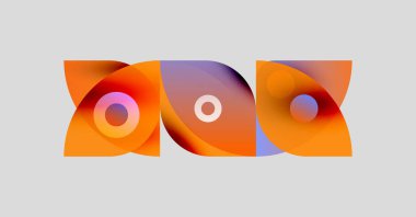 Soyut şekiller, canlı renkler, turuncu renkler tasarımda baskın. Akan formların içine yerleştirilmiş daireler dinamik görsel etki yaratır.