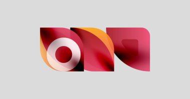 Soyut logo tasarımı dalgalı şekiller, kırmızı, turuncu renkler içerir. Açık gri arkaplanda modern, dinamik bir kompozisyon. Basit, zarif..