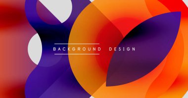 Soyut sıvı şekilleri kesişir. Canlı turuncu, mor, kırmızı gradyanlar dinamik bileşim oluşturur. Modern arkaplan tasarımı ögesi.
