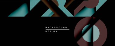 Soyut geometrik bileşim. Üst üste binen şekiller derinlik yaratır. Siyah zemine karşı deniz mavisi, kestane rengi, kahverengi renkler kullanılır. Arka planlar için modern tasarım ögesi.