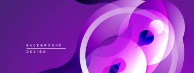 Soyut mor tasarım üst üste binen yarı şeffaf daireler. Gradyan gölgeler dinamik görsel efekt yaratır. Modern arkaplan ögesi.