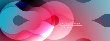 Soyut sıvı şekilleri örtüşür ve canlı renk değişimleri yaratır. Pembe, mavi, mor renkler kompozisyona hakim. Modern tasarım ögesi.